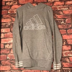 ADIDAS grey hoodie, white striped cuffs